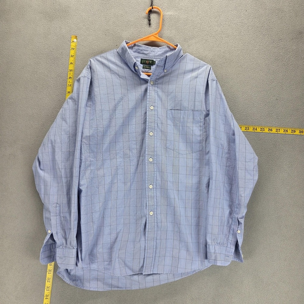 Vintage J Crew Mens Large Blue Plaid Button Down Shirt Windowpane Cotton
